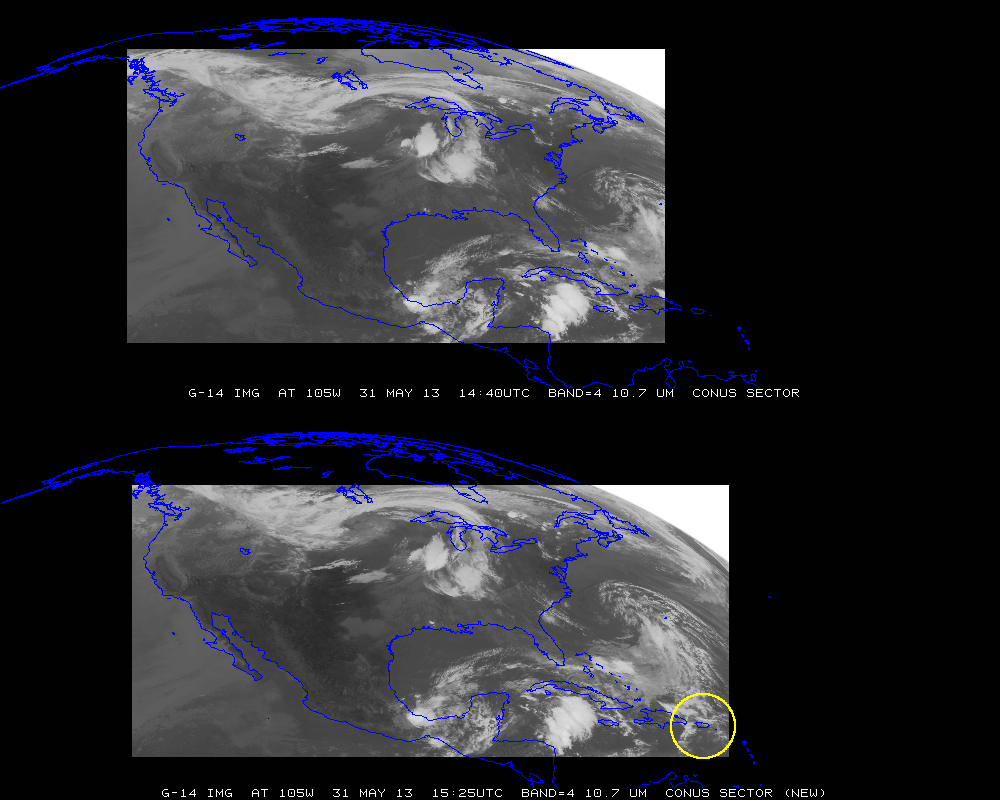 GOES-14 10.7 Âµm Imager showing change in CONUS sector footprint