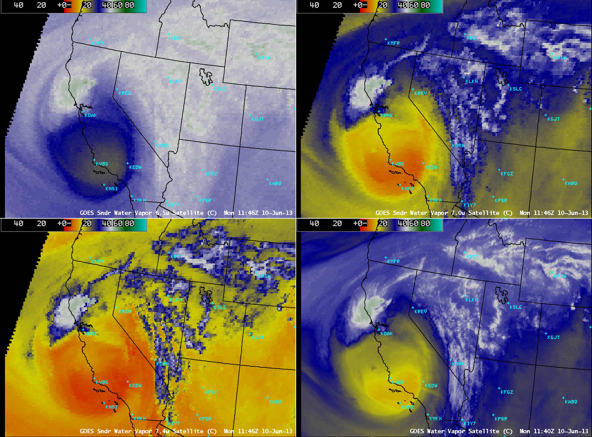 Comparison of GOES-15 Sounder and Imager water vapor channel data