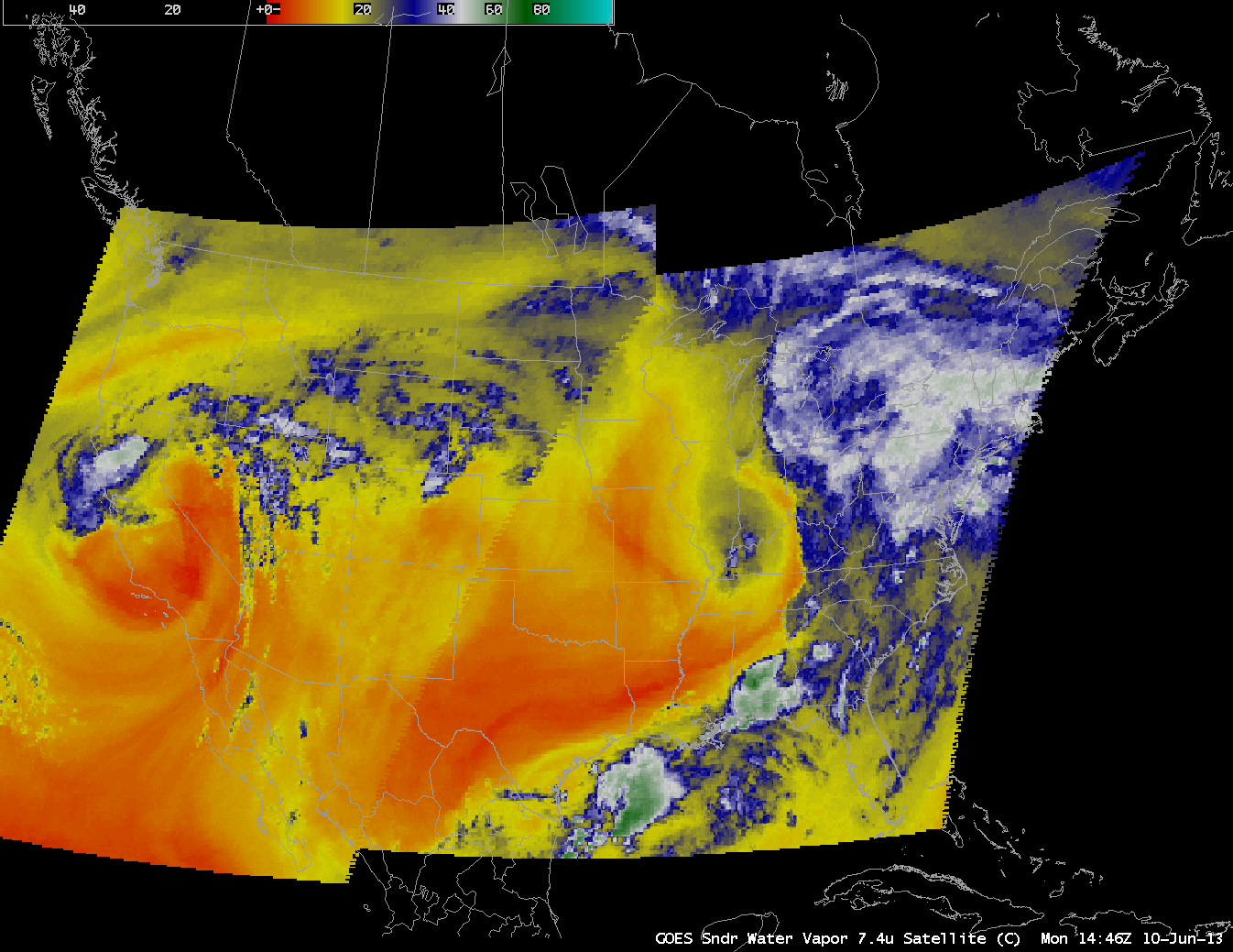 GOES-West and GOES-East Sounder 7.4 Âµm water vapor channel