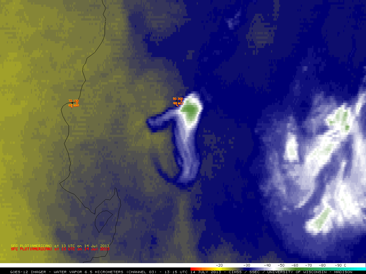GOES-12 6.5 Âµm water vapor channel images (click image to play animation)