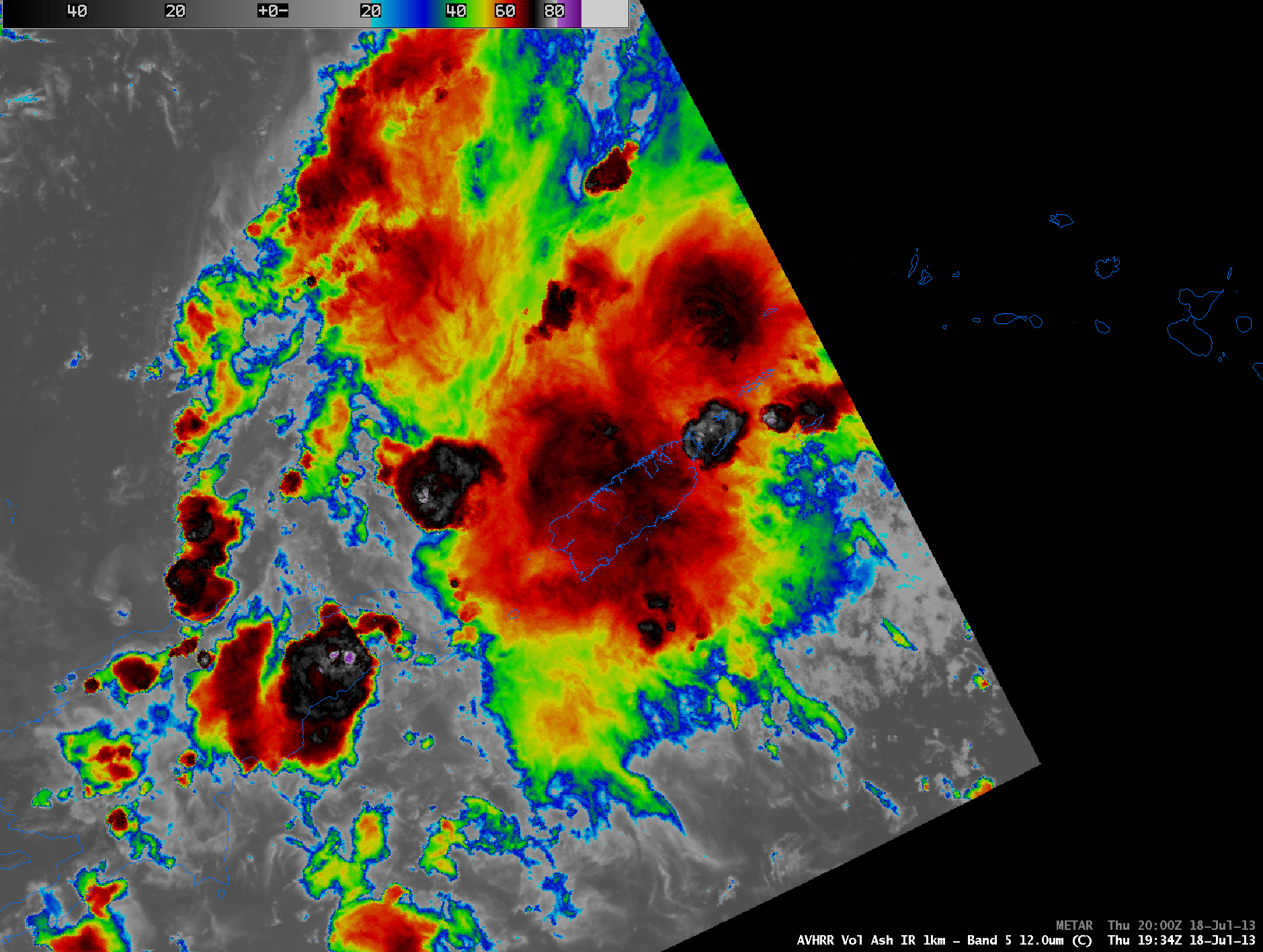 POES AVHRR 12.0 Âµm IR image (with METAR surface reports)
