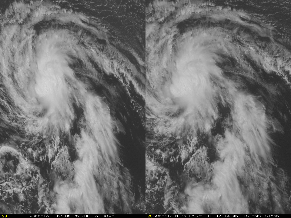 GOES-13 (left) and GOES-12 (right) visible imagery