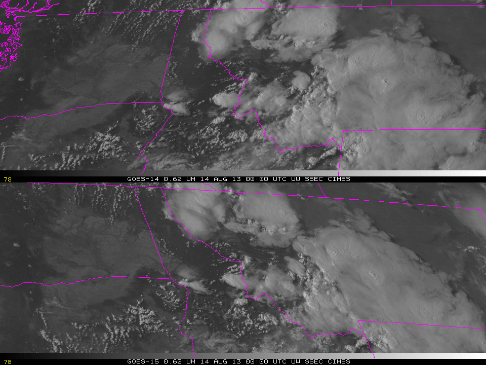GOES-14 and GOES-15 0.62 Âµm Visible images (click image to play animation)