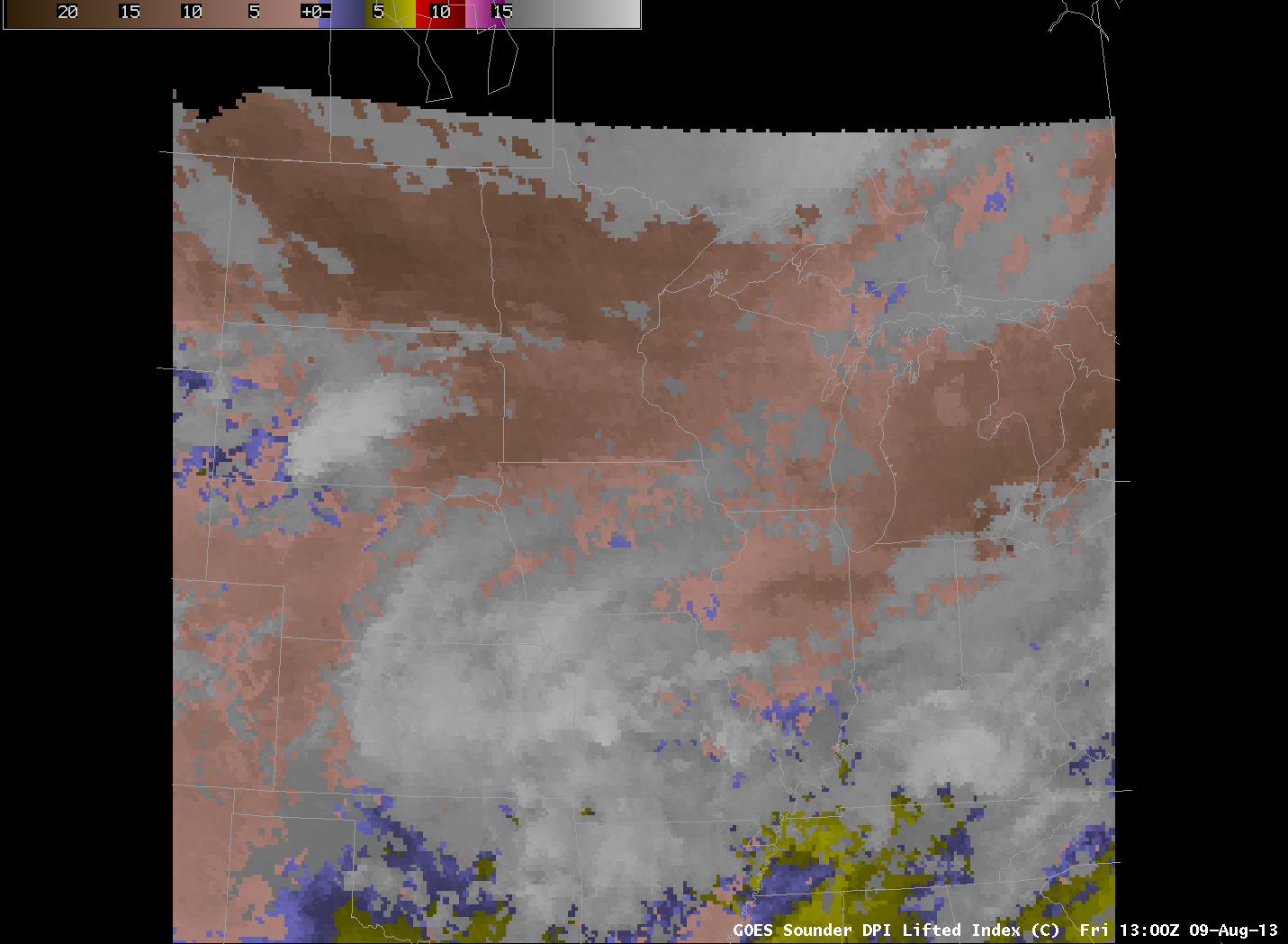 GOES-13 Sounder DPI estimates of Lifted Index (Click for animation)