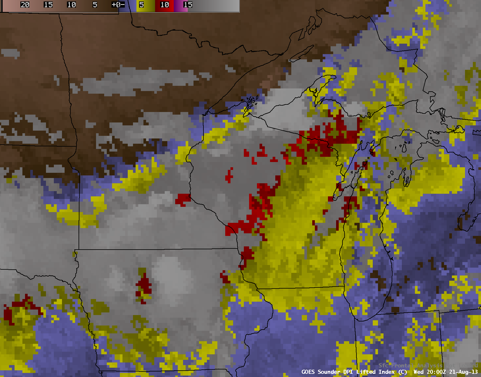 GOES-13 Sounder DPI values of Lifted Index (click image to play animation)