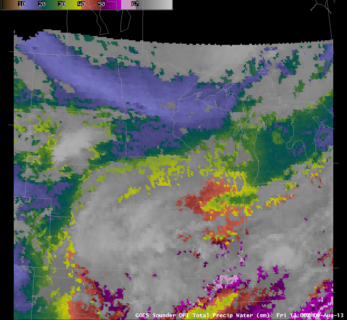 GOES-13 Sounder DPI estimates of Total Precipitable Water (Click for animation)