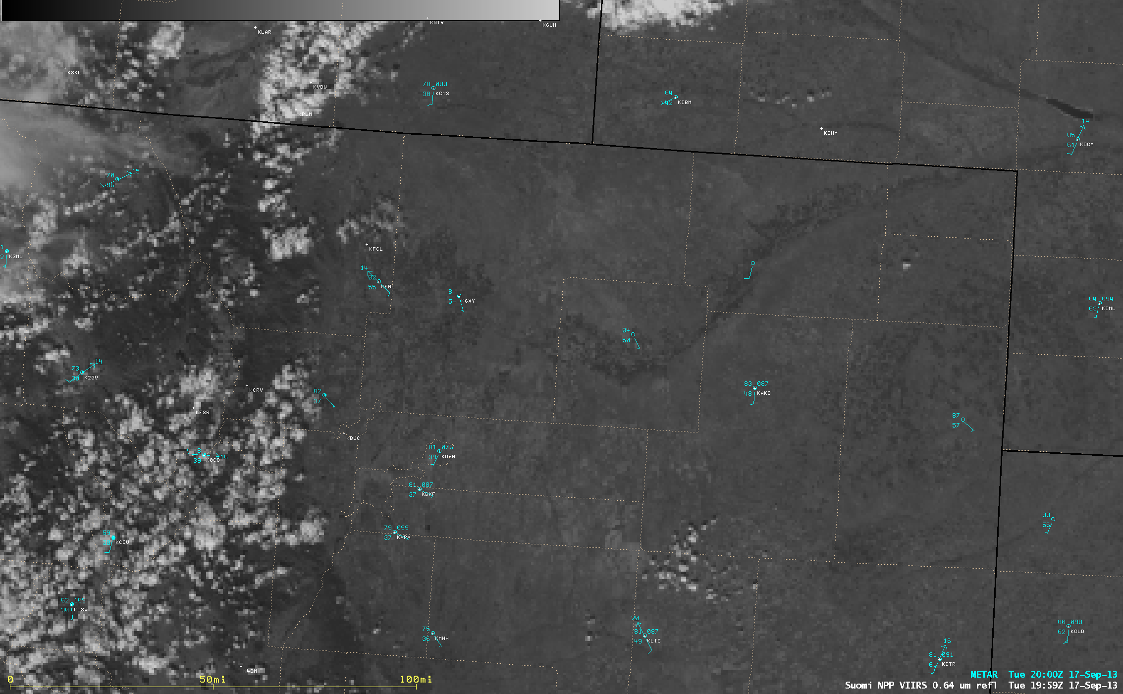 Suomi NPP VIIRS 0.64 Âµm visible channel and 1.61 Âµm near-IR channel images