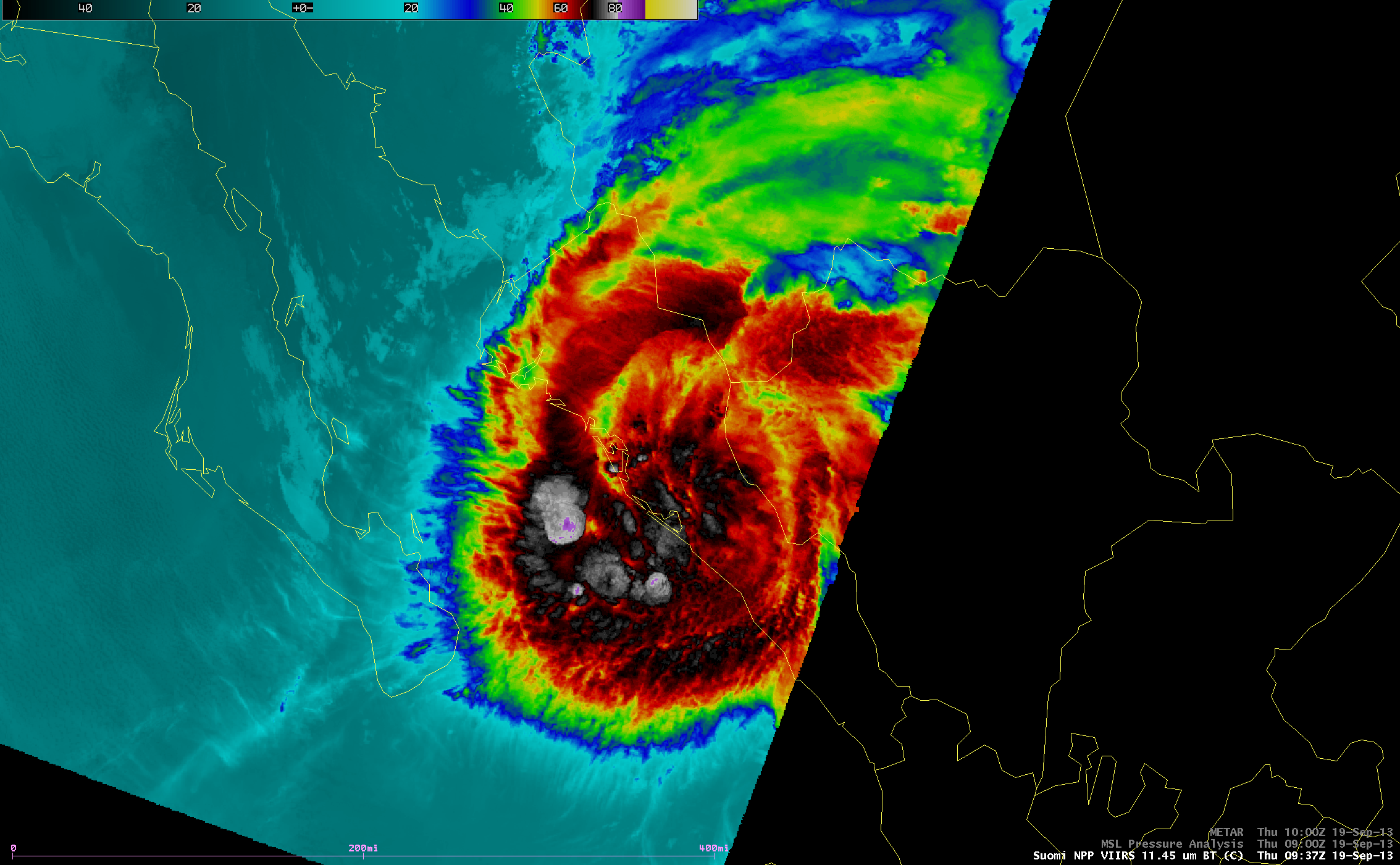 Suomi NPP VIIRS 11.45 Âµm IR channel and 0.7 Âµm Day/Night Band images