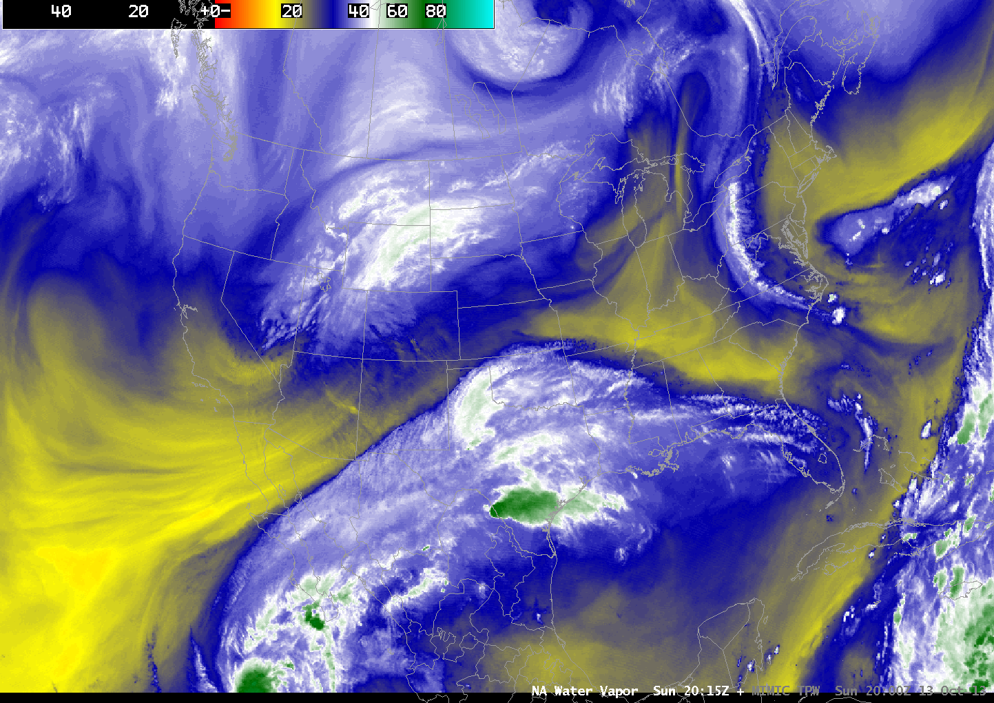 GOES-15/GOES-13 6.5 Âµm water vapor channel images (click to play animation)