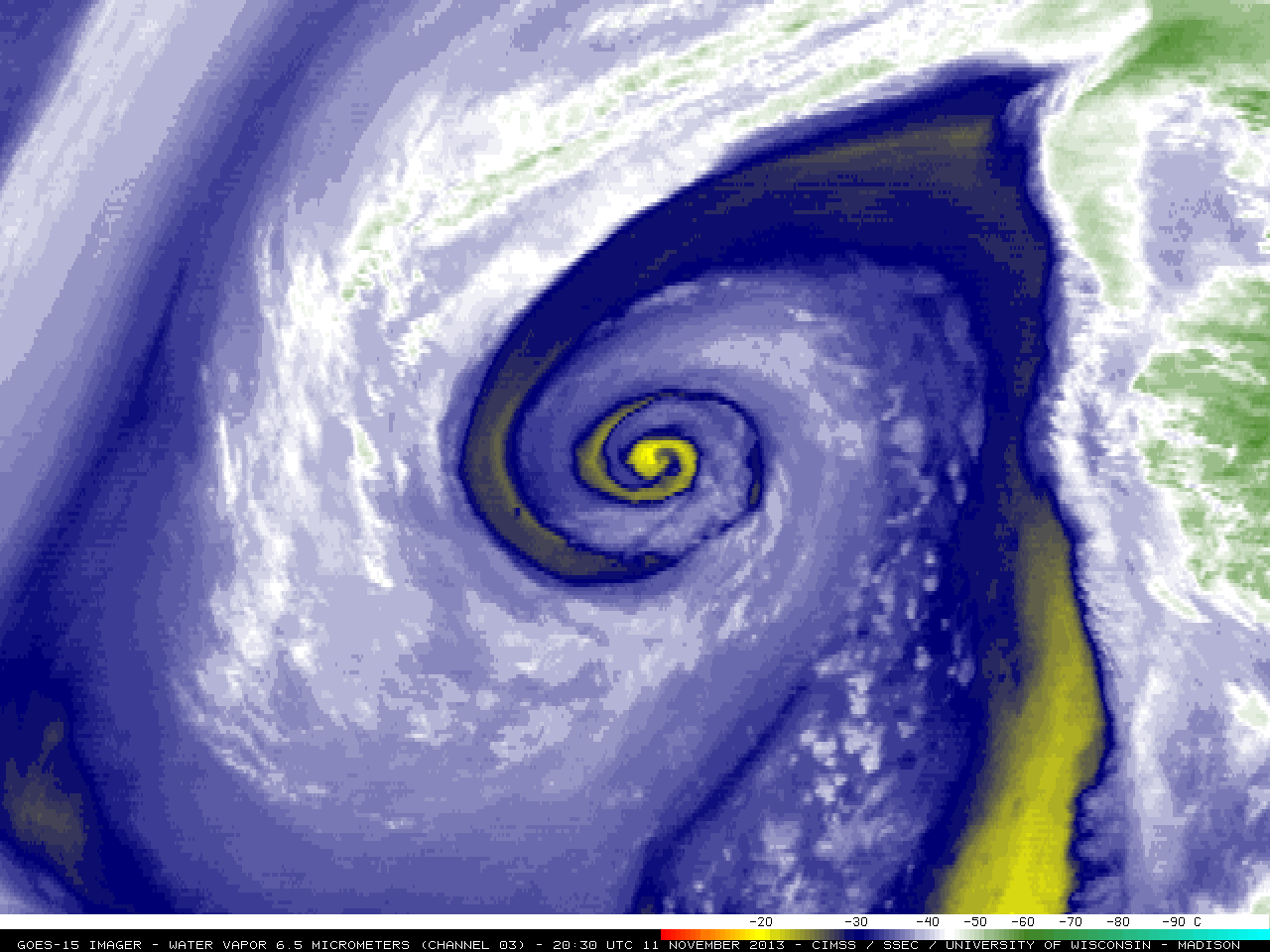 GOES-15 6.5 Âµm water vapor channel images (click to play animation)