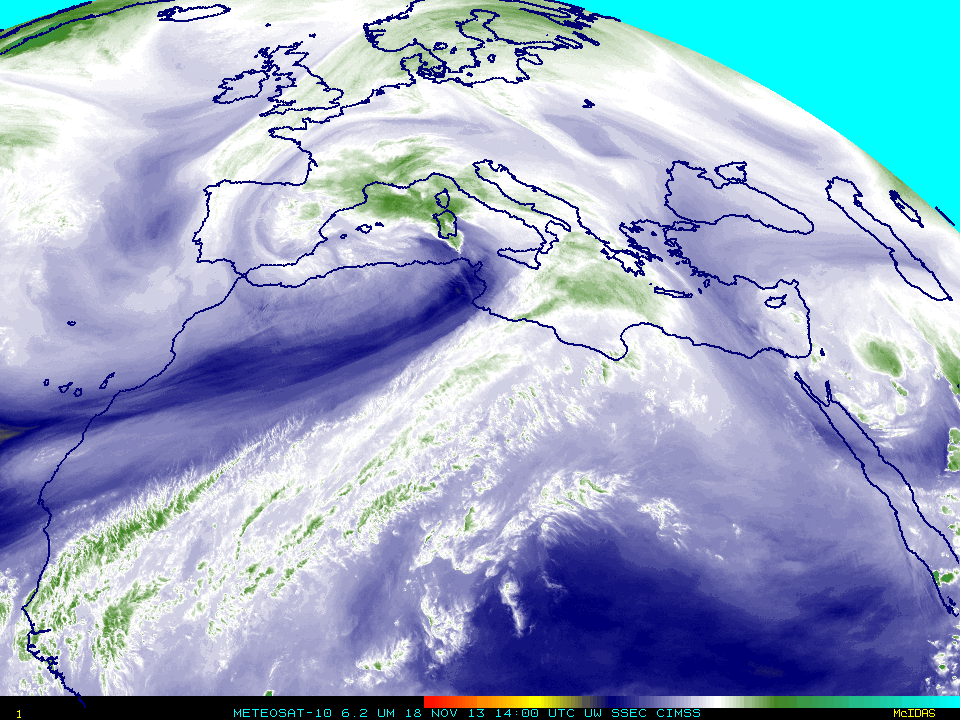 Meteosat-10 6.2 Âµm water vapor channel images (click to play animation)