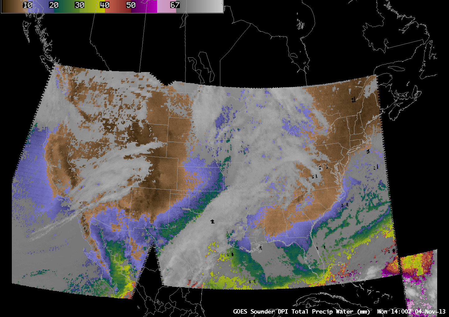 Composite of GOES-15/GOES-13 3.9 Âµm shortwave IR images (click image to play animation)