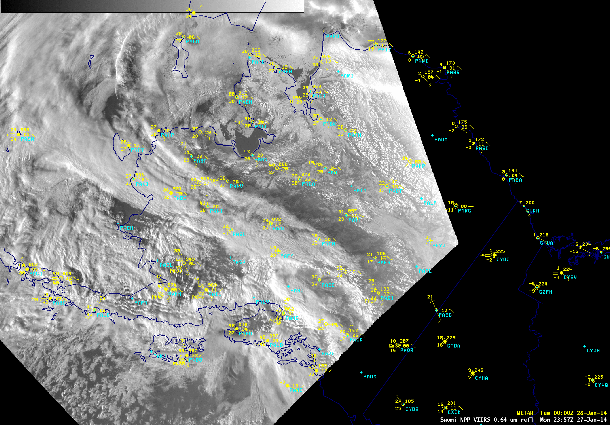 Suomi NPP VIIRS 0.64 Âµm visible channel and False-color RGB images