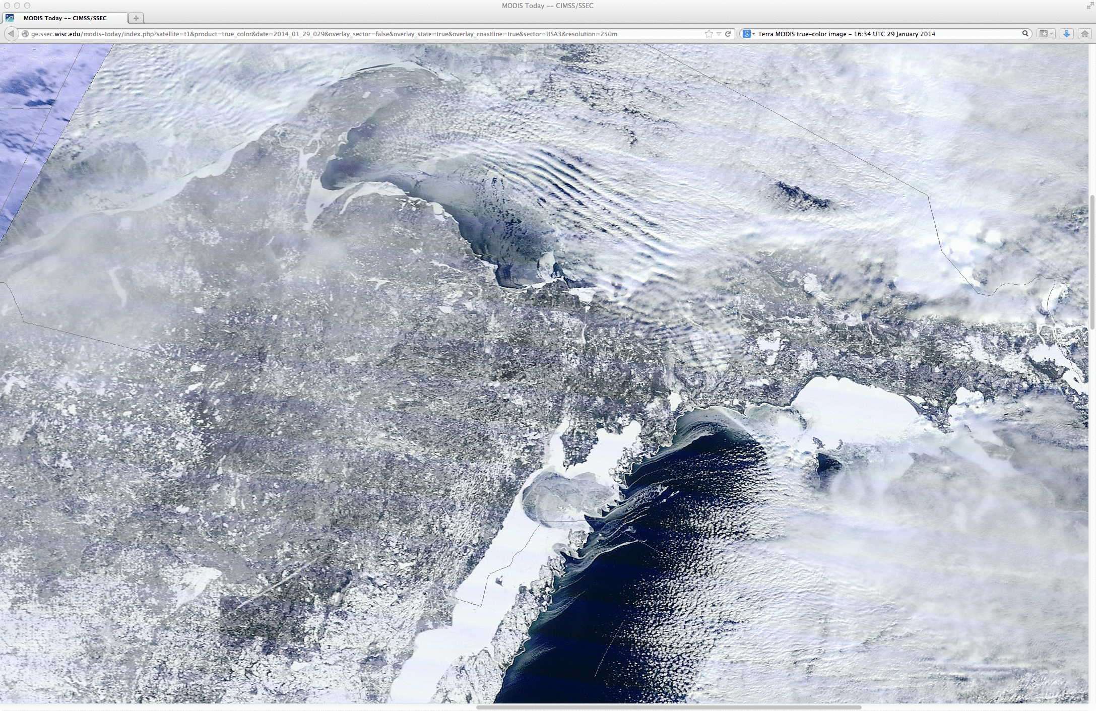Terra and Aqua MODIS true-color images (29 January)
