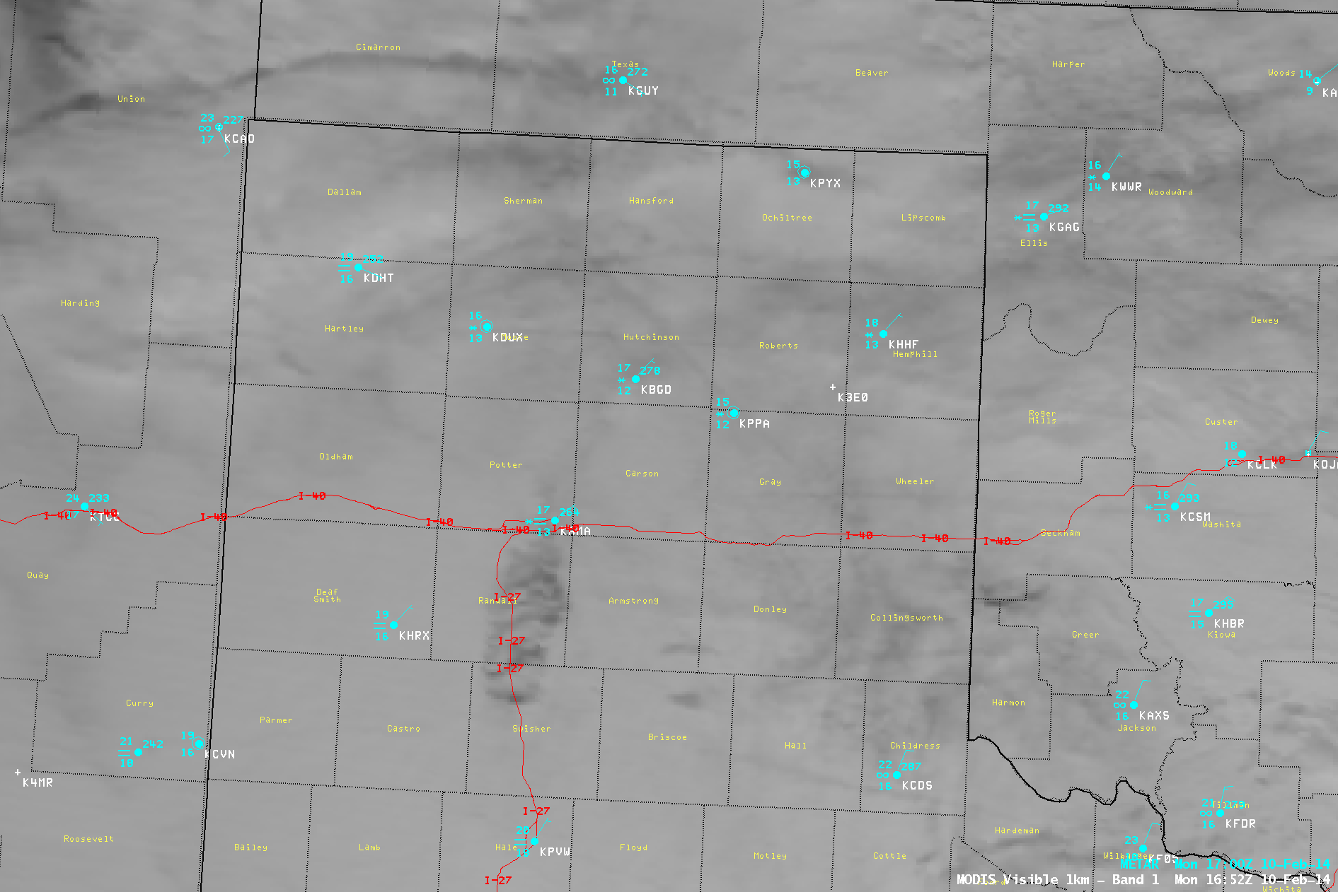 Terra MODIS 0.65 Âµm visible, 3.7 Âµm shortwave IR, and 11.0 Âµm IR window channel images