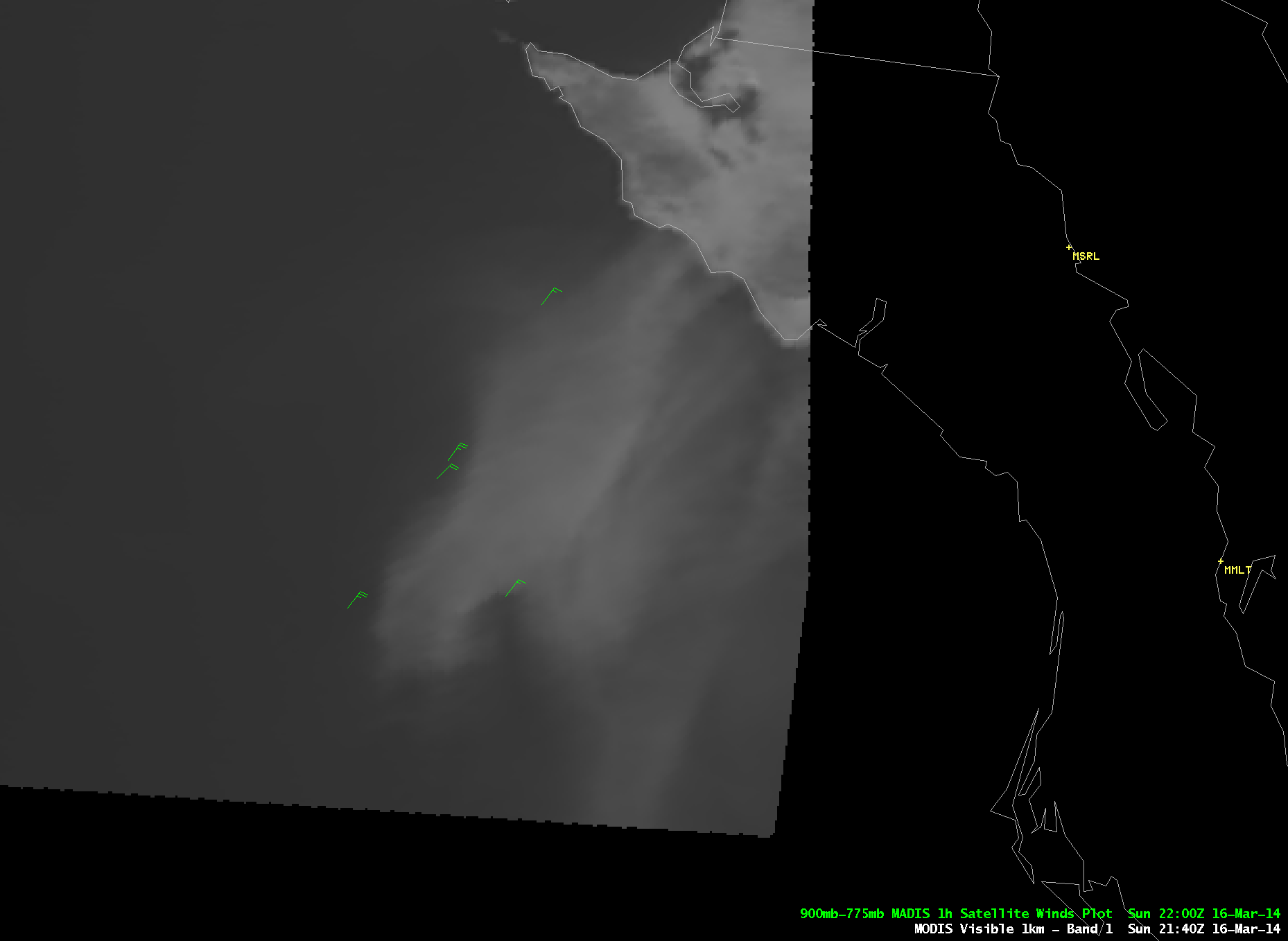 Aqua MODIS 0.65 Âµm visible, 1.38 Âµm cirrus channel, 3.7 Âµm shortwave IR, 11.0 Âµm IR, and 6.7 Âµm water vapor channel images
