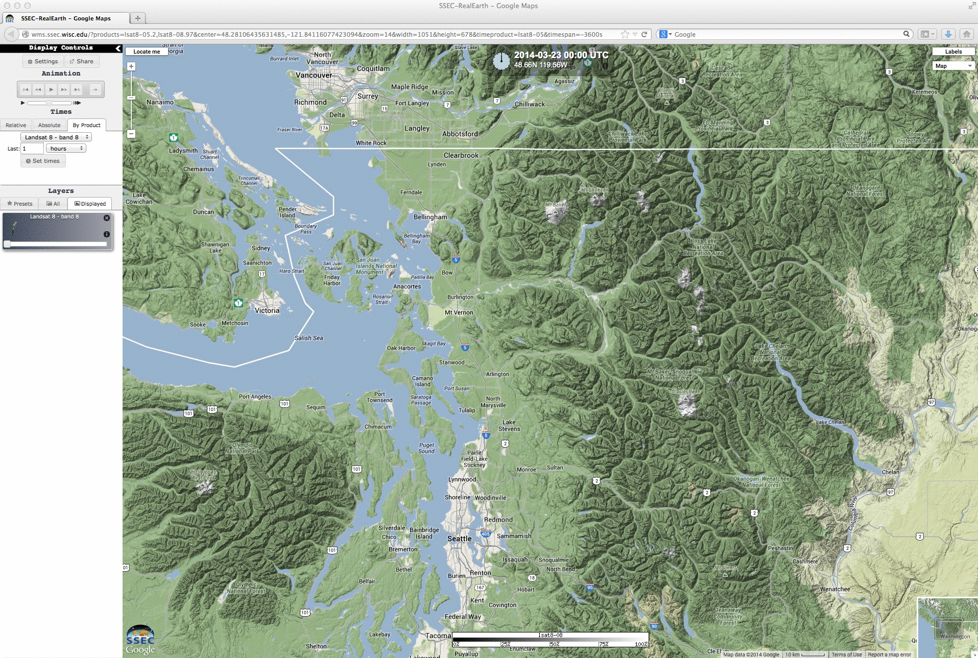 Landsat-8 0.59 Âµm panochromatic visible image of the Washington State landslide site