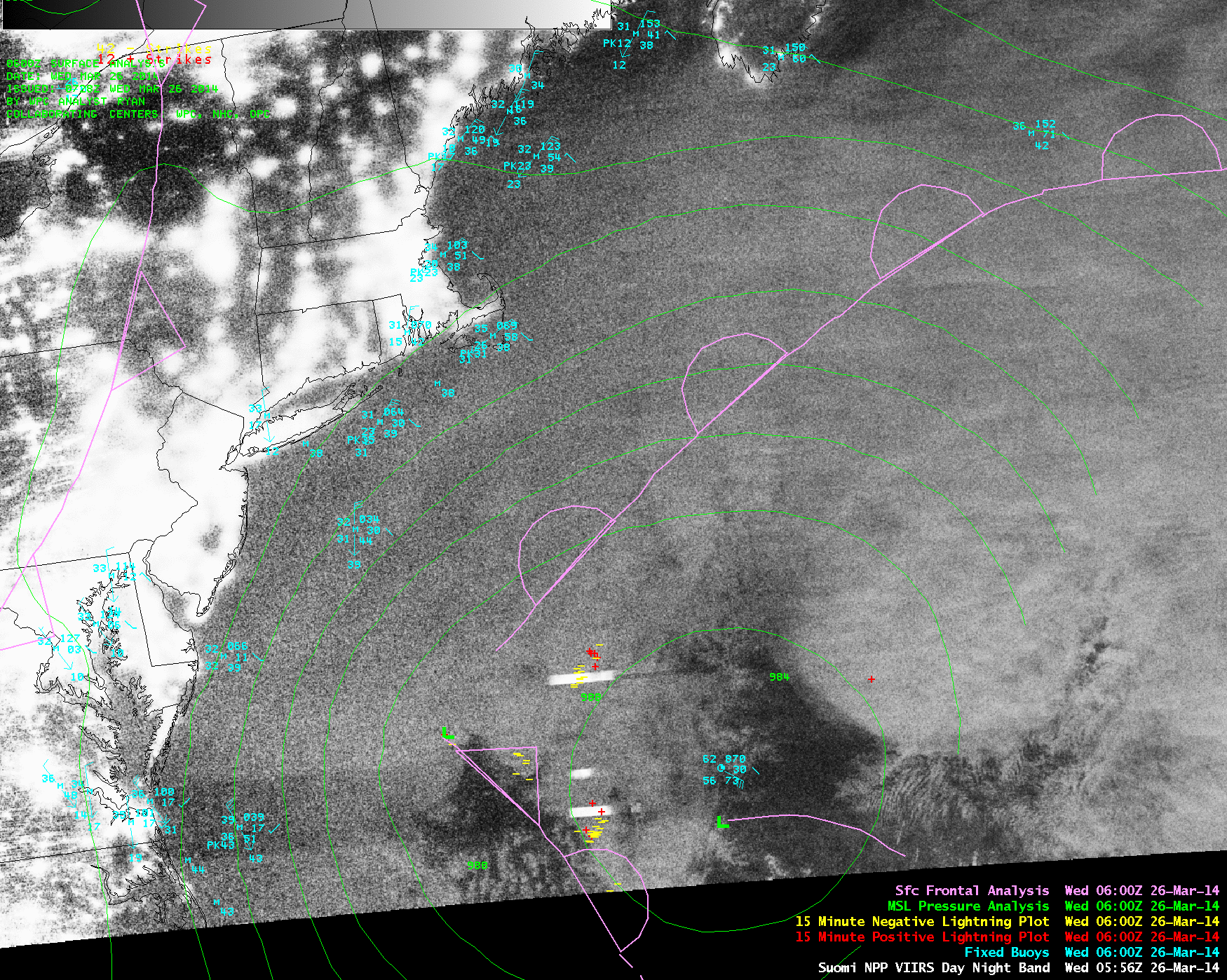Suomi NPP VIIRS 0.7 Âµm Day/Night Band and 11.45 Âµm IR channel images at 05:56 UTC