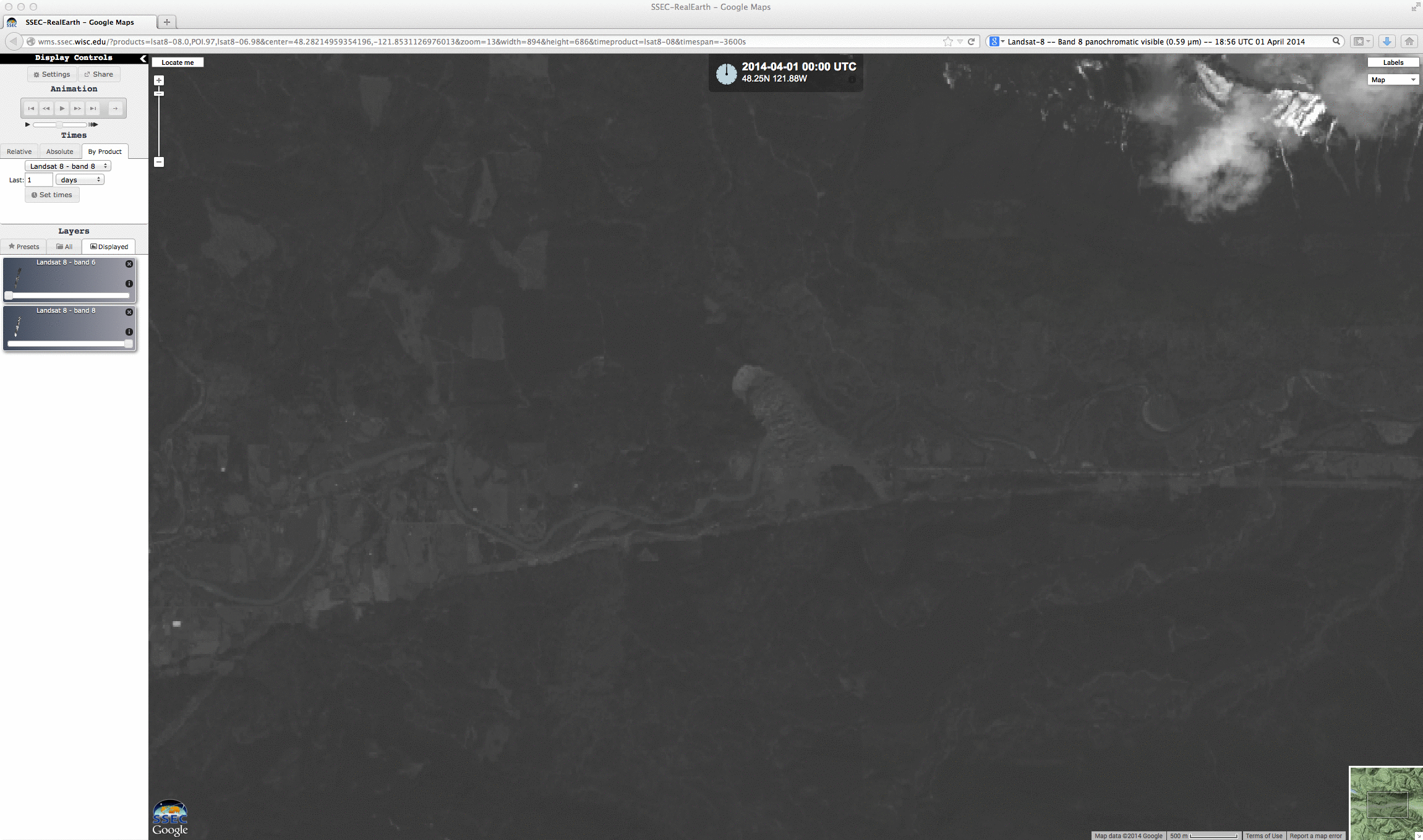 Landsat-8 0.59 Âµm panochromatic visible image on 01 April