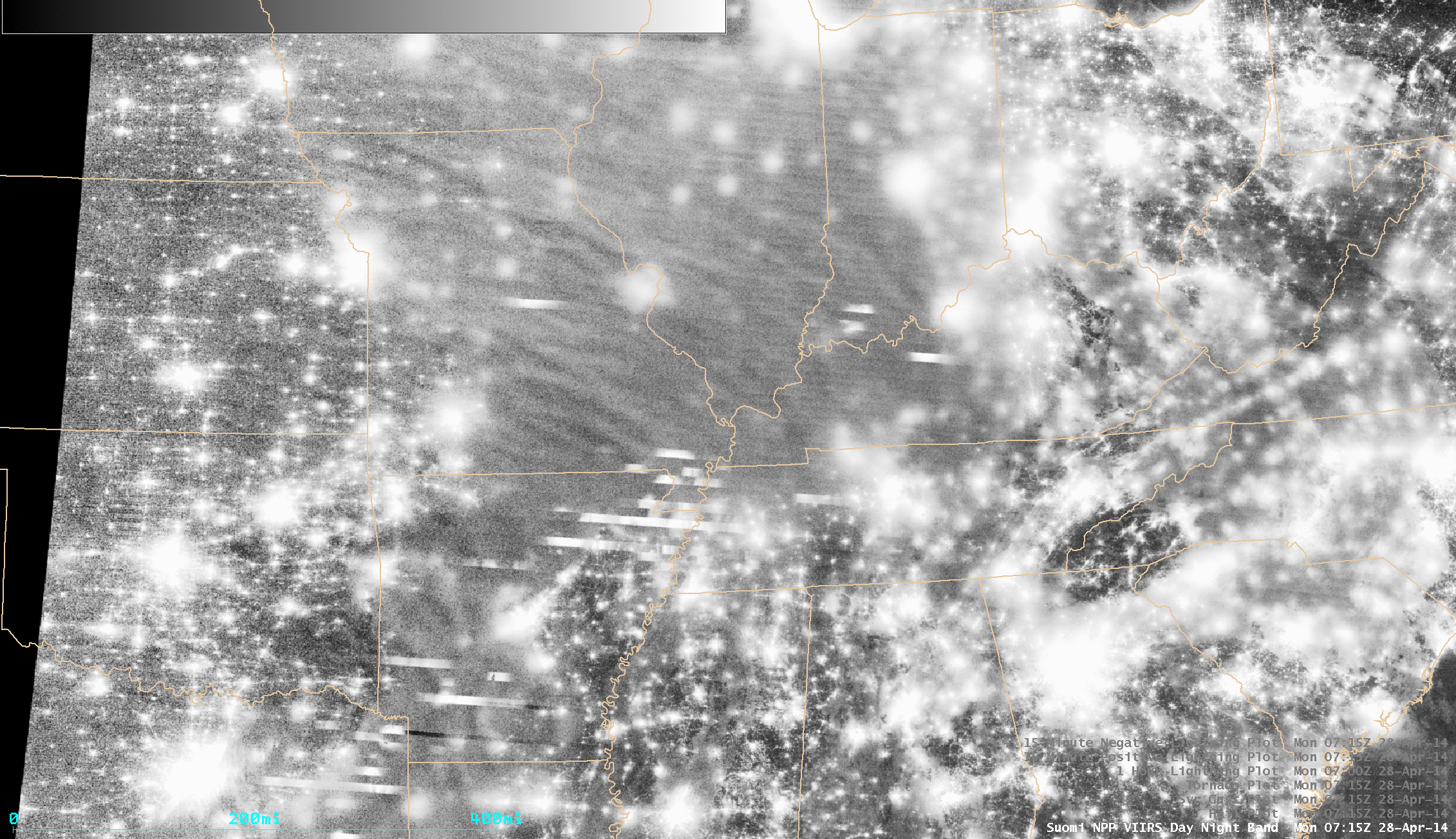 Suomi NPP VIIRS 0.7 µm Day/Night Band and 11.45 µm IR channel images