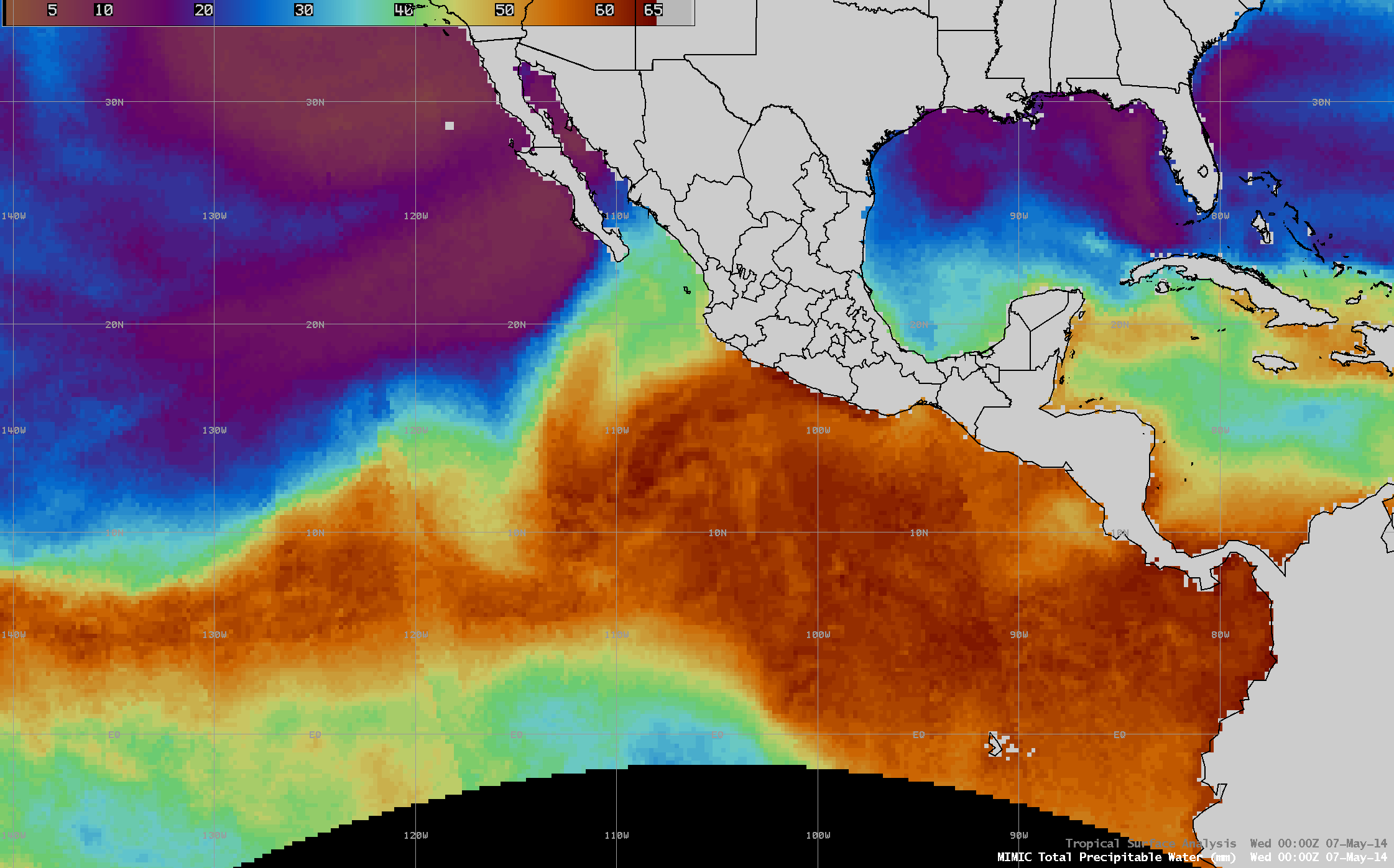 MIMIC Total Precipitable Water product (click to play animation)