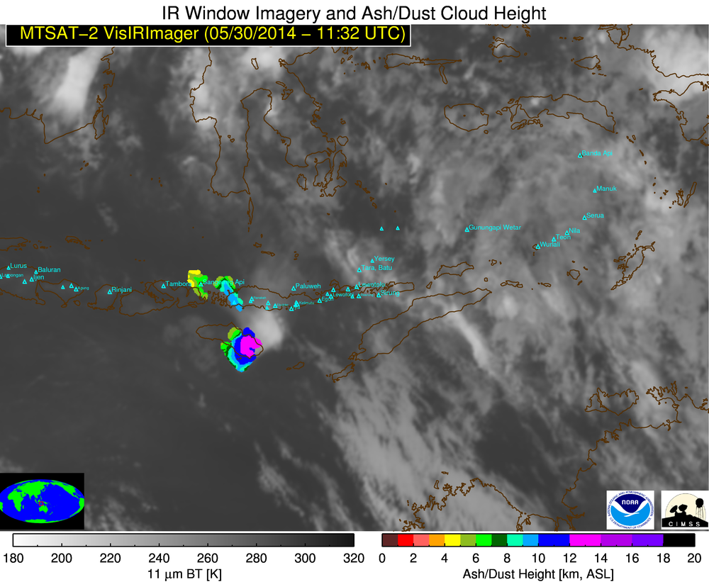 NOAA/CIMSS Volcanic Ash Height product (click to play animation)