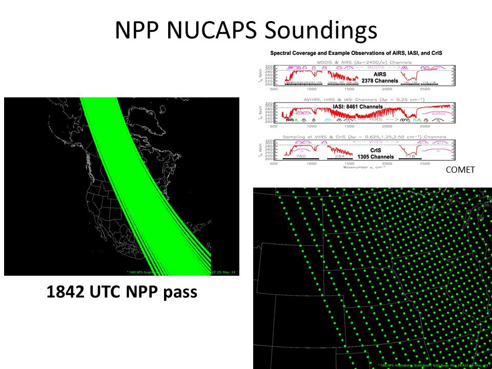 NUCAPS Sounding over North America, over Omaha and surroundings, and the individual NUCAPS sounding indicated (Courtesy of Dan Nietfeld, SOO at Omaha/Valley WFO, click to enlarge)
