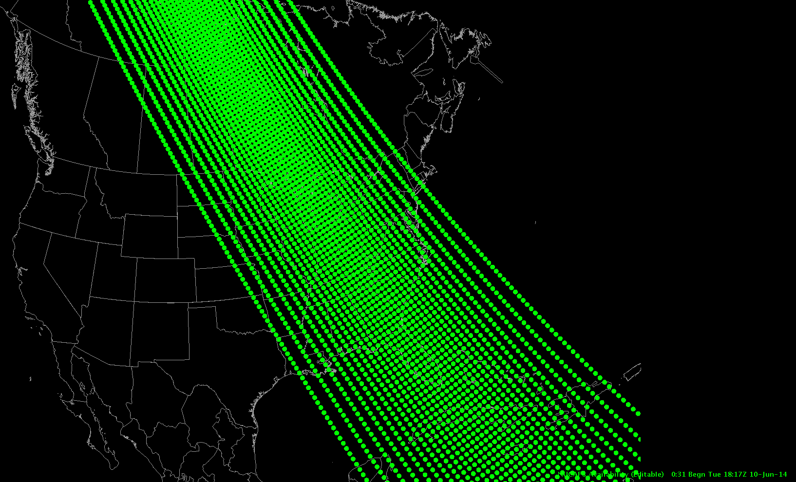 Suomi/NPP VIIRS 11.45 µm IR channel and NUCAPS sounding points (click to enlarge)