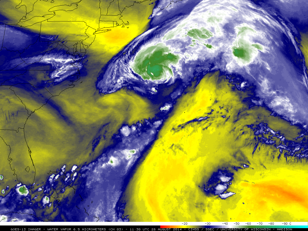 GOES-13 6.5 µm water vapor channel images (click to play animation)