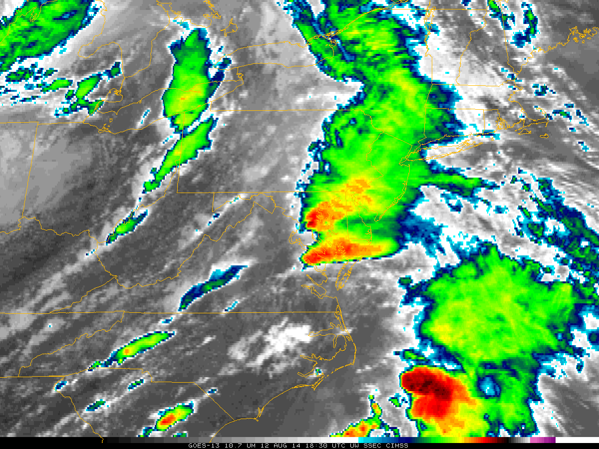 GOES-13 10.7 µm infrared imagery on 12 August 2014 (click to animate)