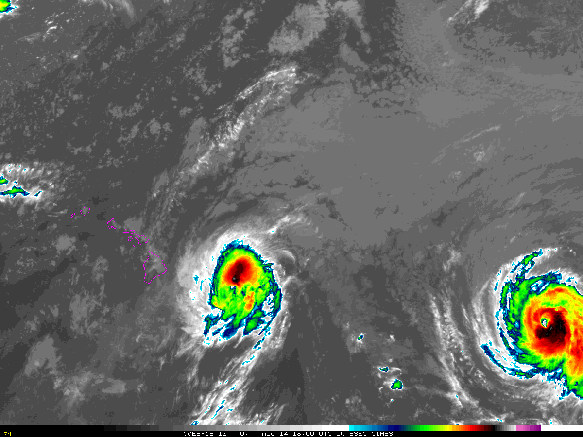 GOES-15 Infrared Channel (10.7 µm) imagery (click to play animation)