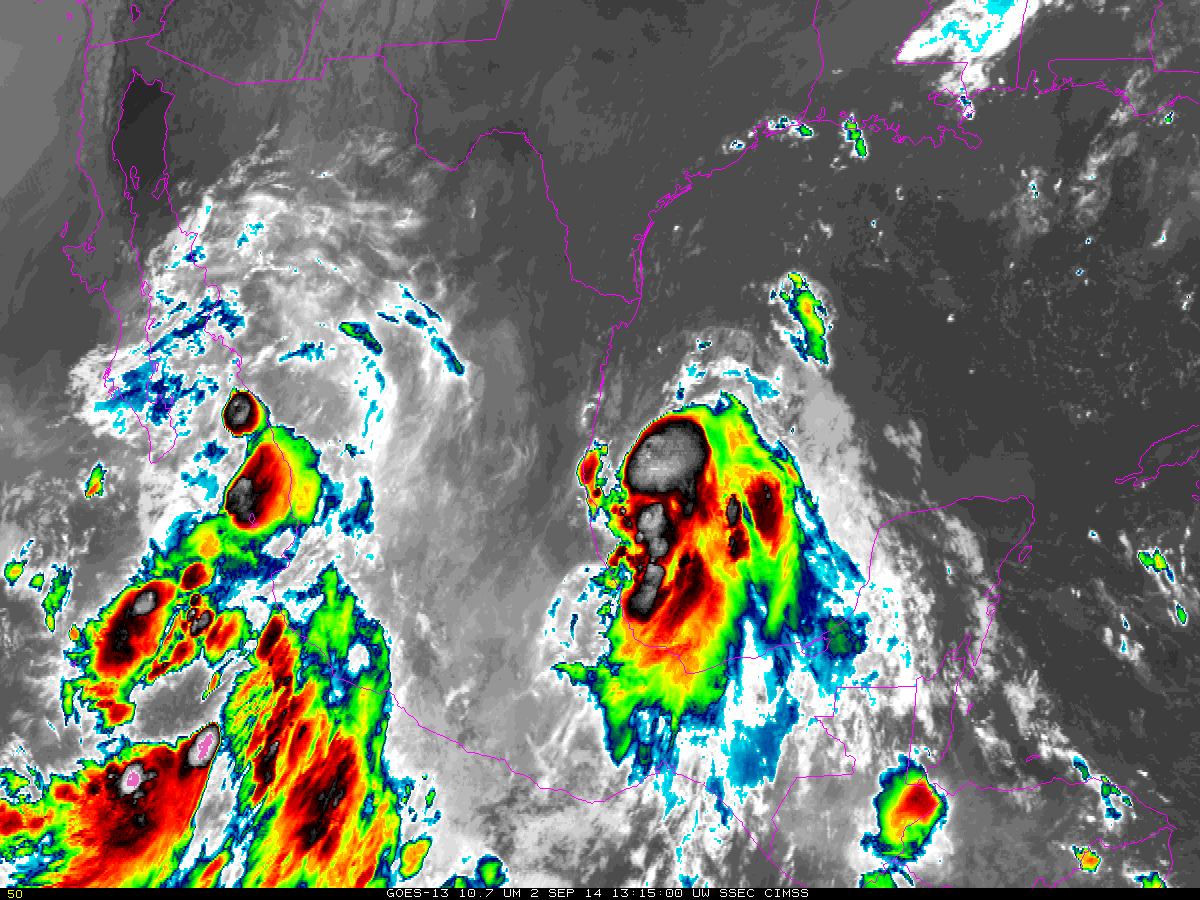GOES-13 Infrared Imagery (10.7 µm) (click to animate)