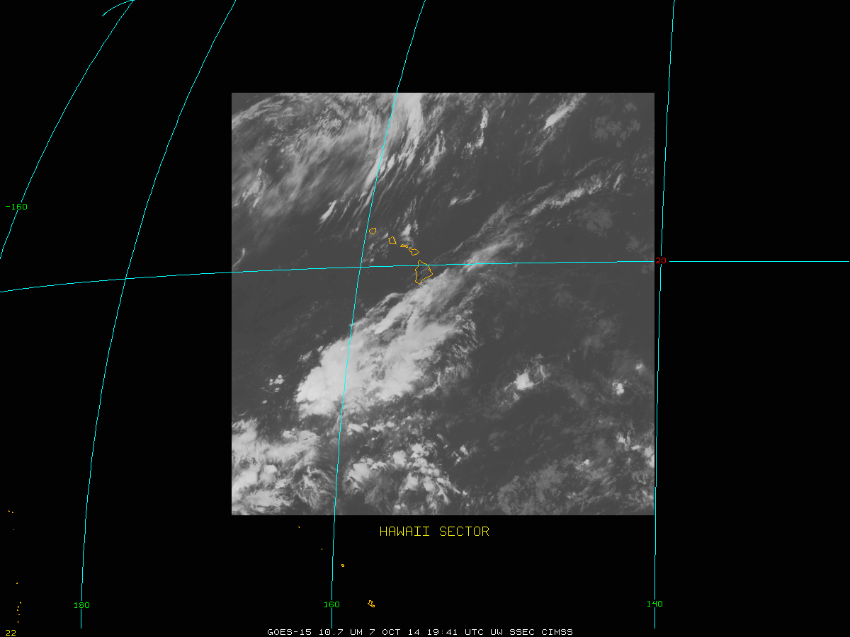 GOES-15 10.7 µm infrared channel imagery in Hawaii Sector (click to enlarge)
