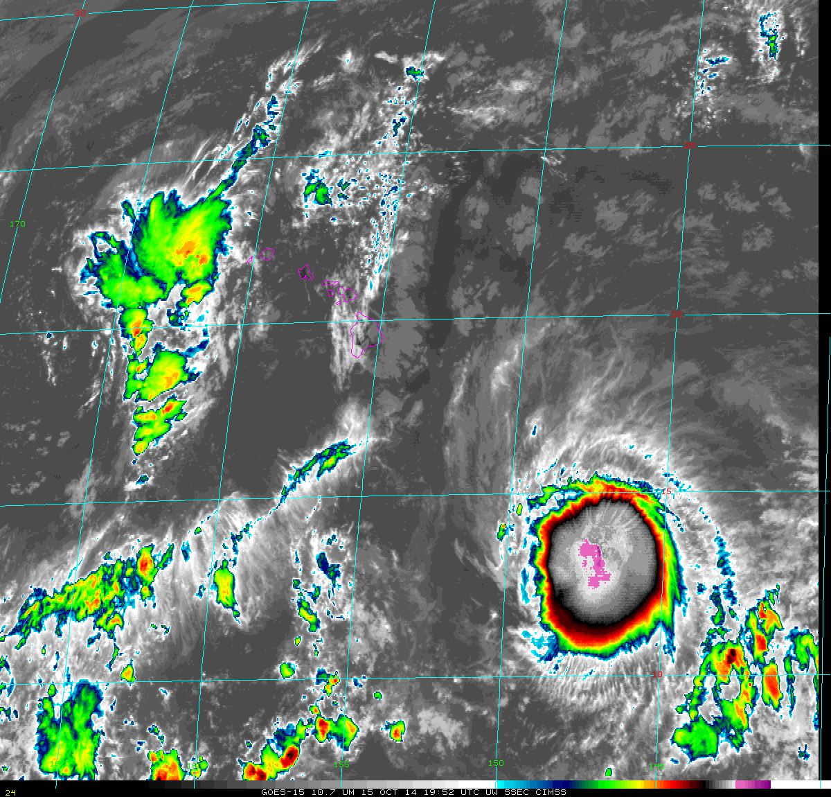 GOES-15 10.7 µm infrared channel imagery in Hawaii Sector (click to animate)