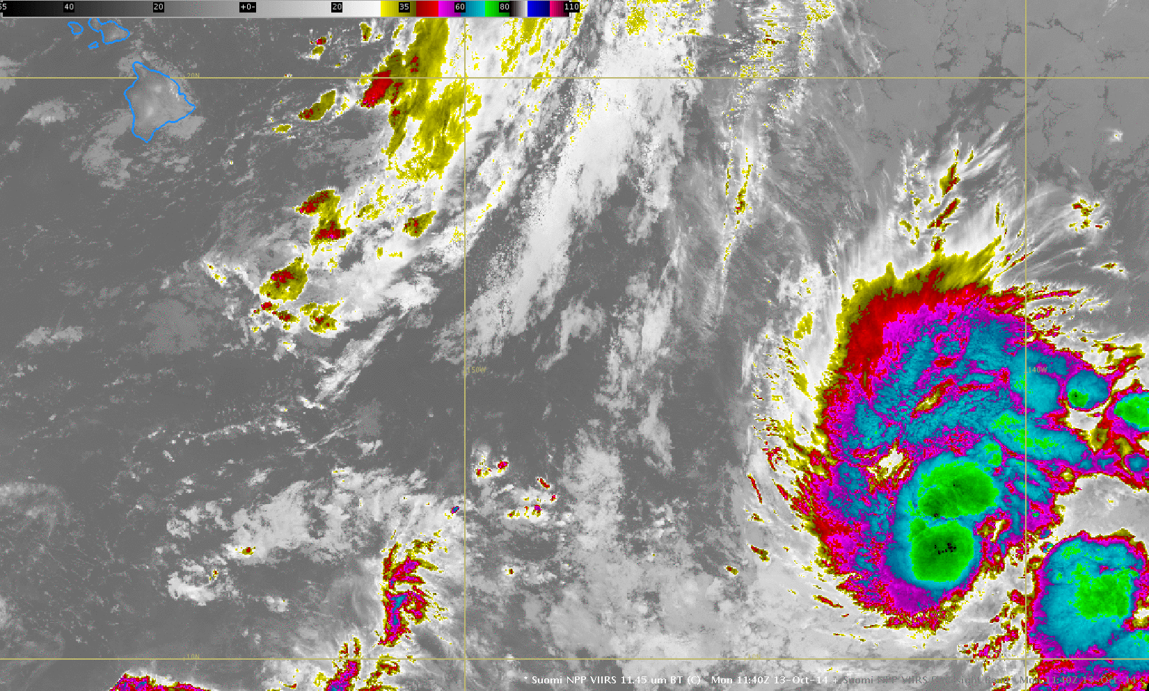 Suomi NPP 11.45 µm Infrared Imagery 13-15 October 2014 (click to enlarge)