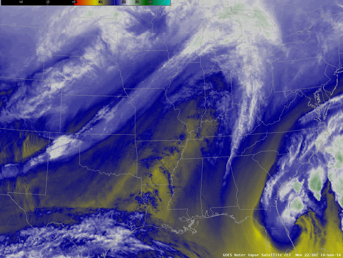 GOES-13 Water Vapor (6.7 µm) Infrared Imagery (click to play animation)