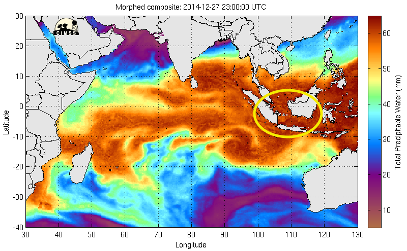 25-27 December MIMIC Total Precipitable Water product (click to play animation)