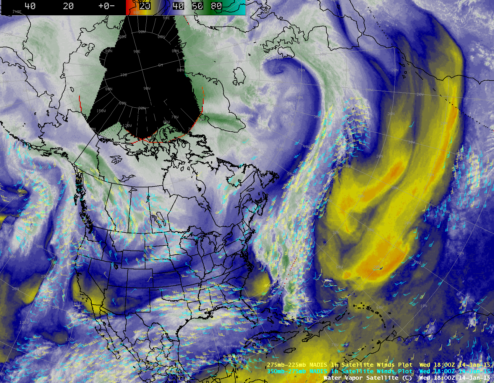 Water vapor images with MADIS atmospheric motion vectors (click to play animation)