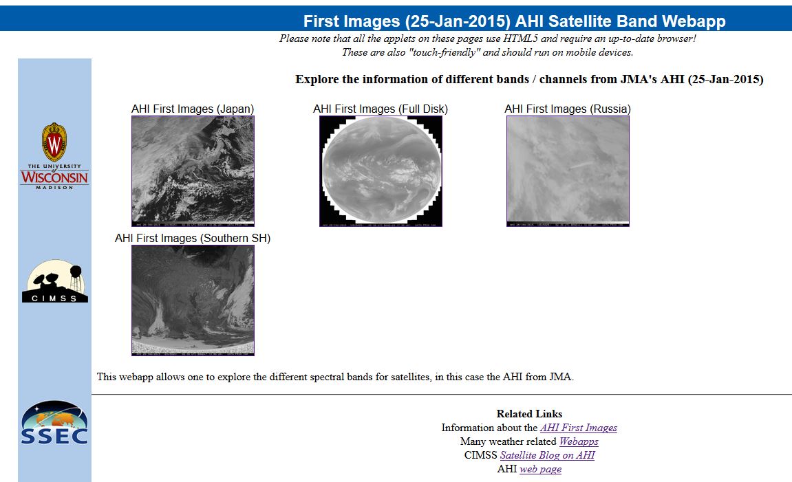 Himawari-8 AHI Satellite Band Webapp page