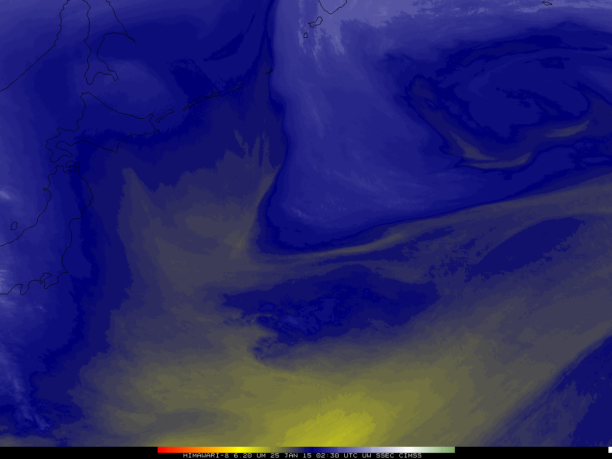 Full Resolution Himawari-8 Water Vapor Imagery at 0230 UTC on 25 January 2015 (click to enlarge) 