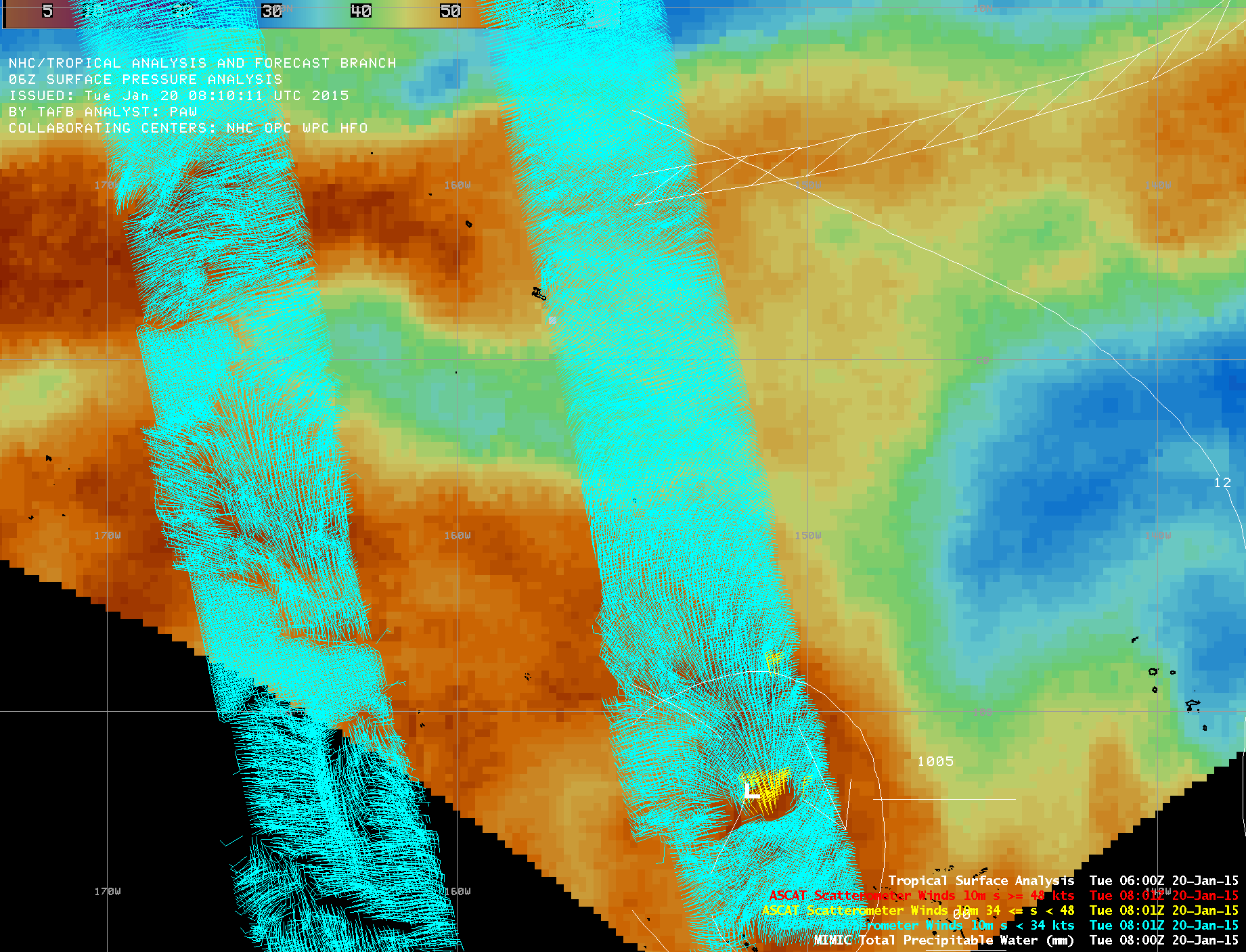 MIMIC TPW product, with Metop ASCAT surface scatterometer winds