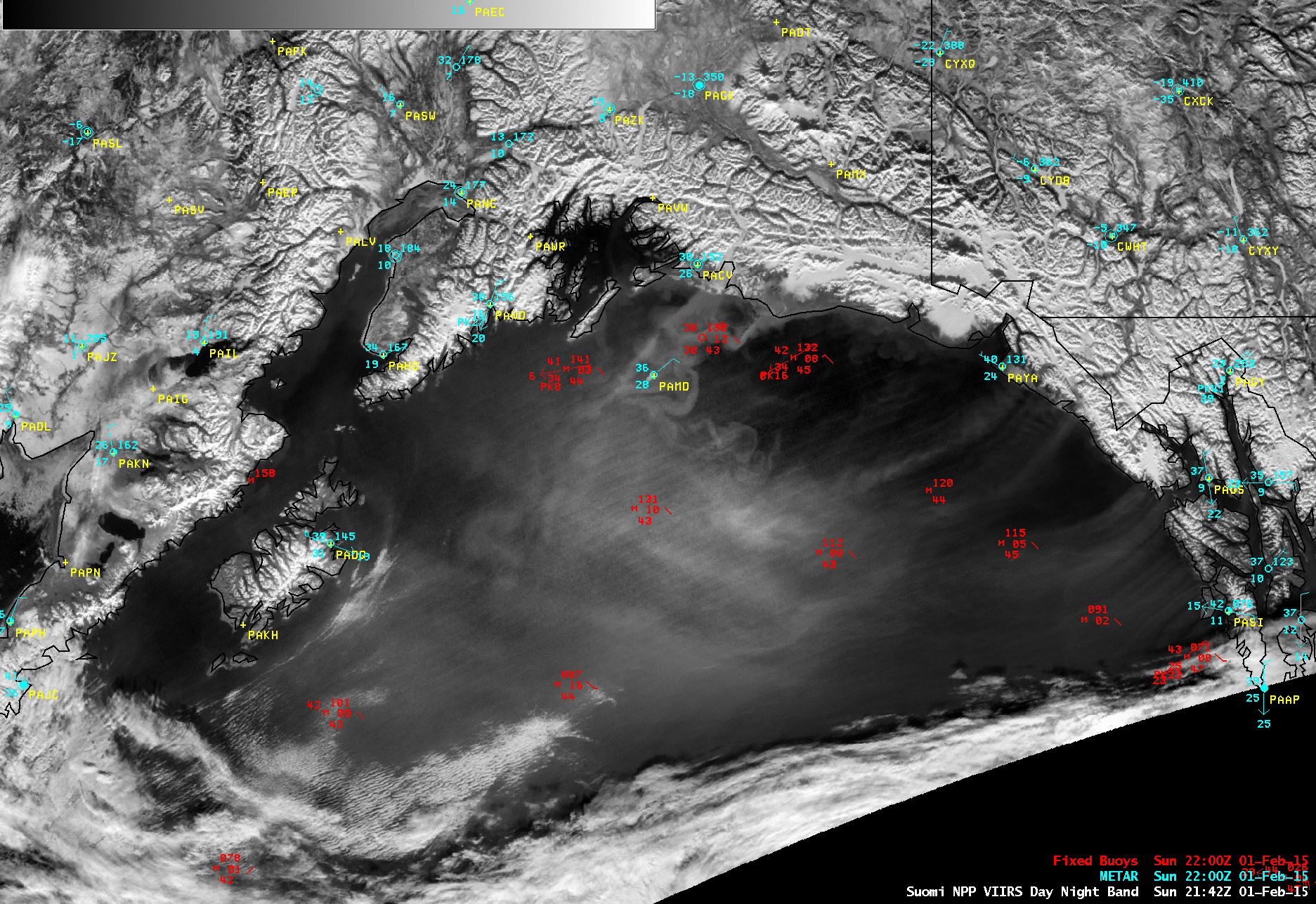 Suomi NPP VIIRS 0.7 µm Day/Night Band and 0.64 µm visible channel images