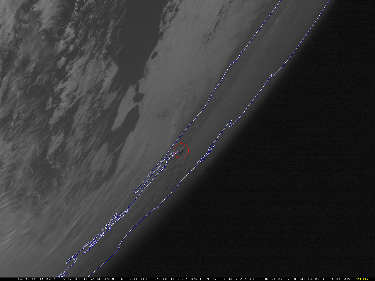 GOES-15 (GOES-West) 0.63 µm visible image at 2100 UTC