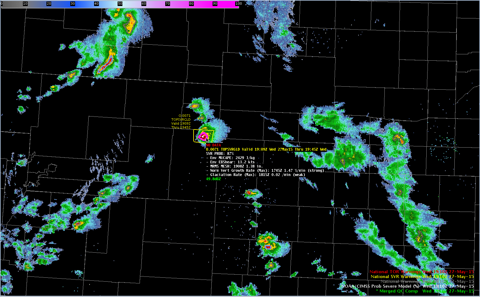 NOAA/CIMSS ProbSevere Product, 1902-1922 UTC on 27 May 2015 [click to play animation]