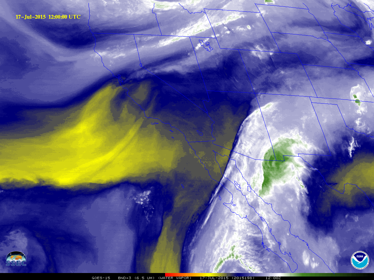 GOES-15 Infrared Water Vapor (6.5 µm) Images  (click to play animation)