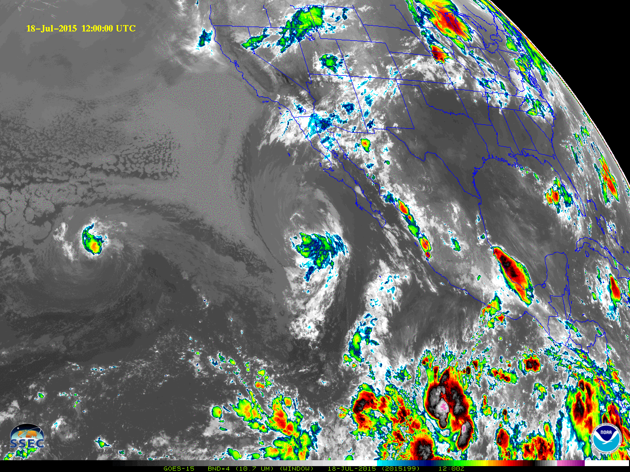 GOES-15 Infrared (10.7 µm) Images  (click to play animation)