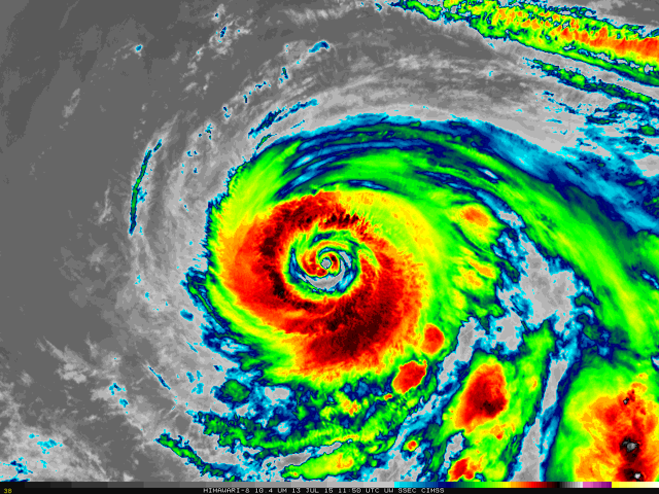 Himawari-8 10.35 µm infrared imagery, 0540-1540 UTC on 13 July 2015 (Click to animate)