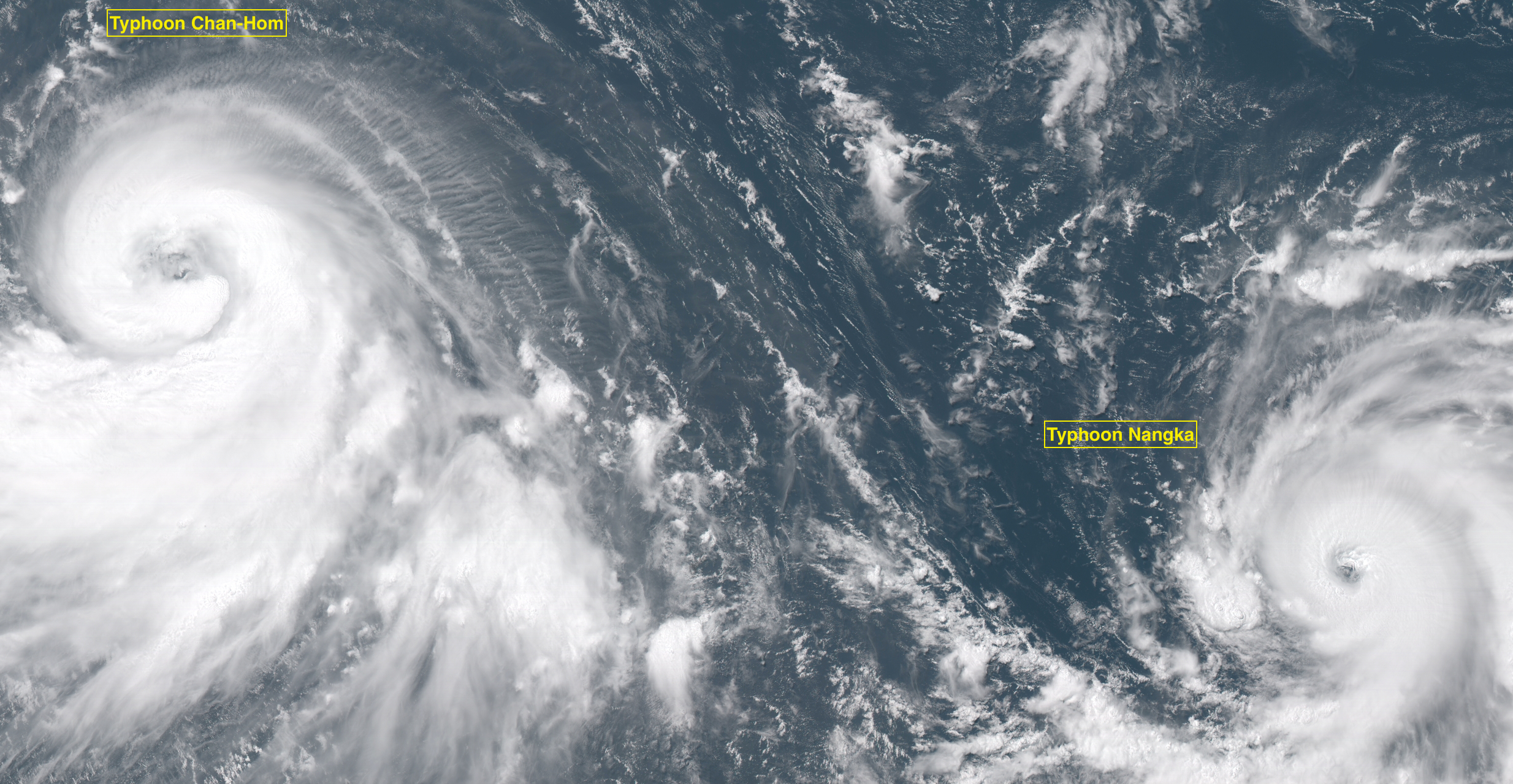 Typhoons Chan-Hom and Nangka in the West Pacific Ocean