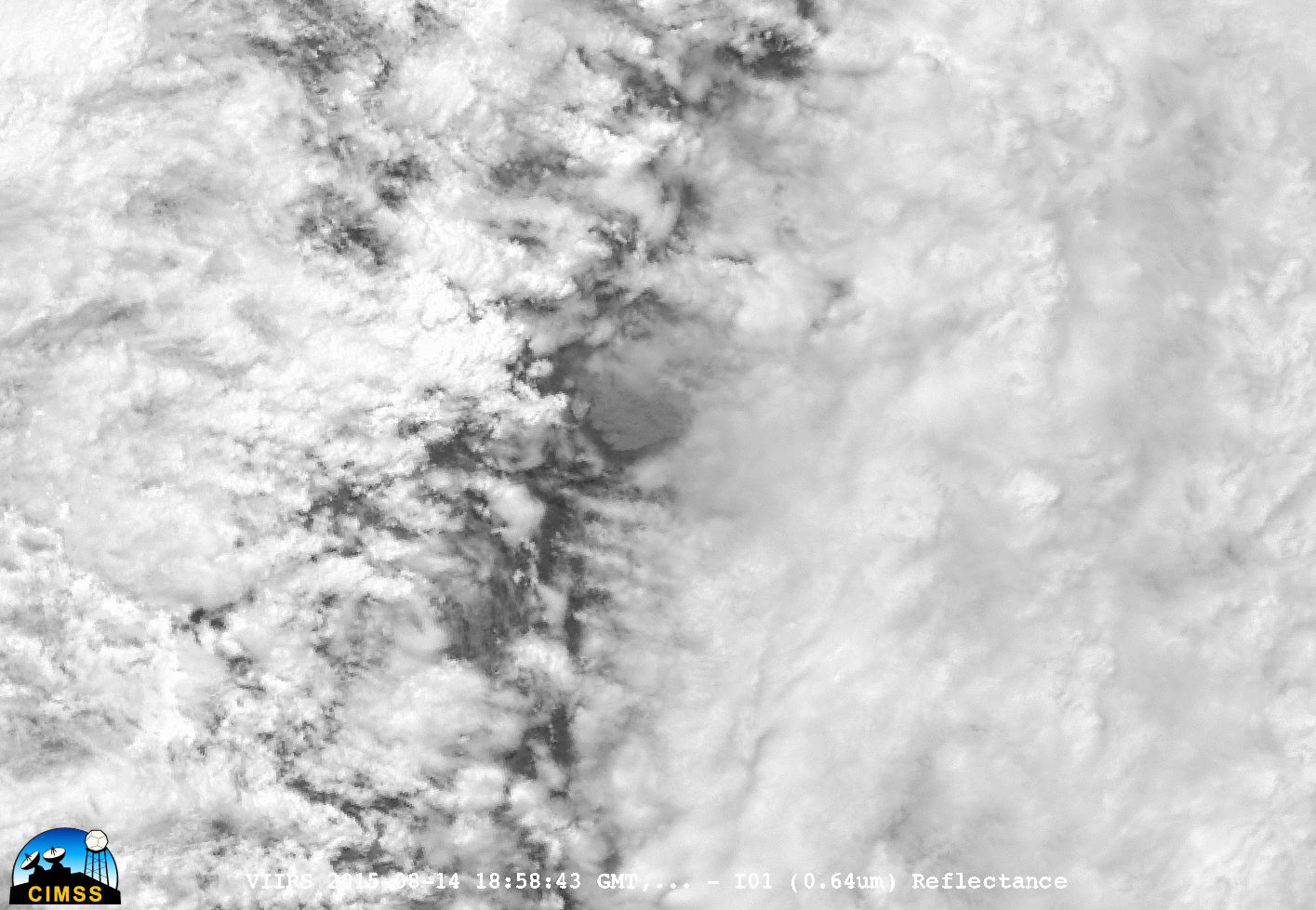 Suomi NPP VIIRS visible (0.64 µm) and infrared (11.45 µm) images [click to enlarge]