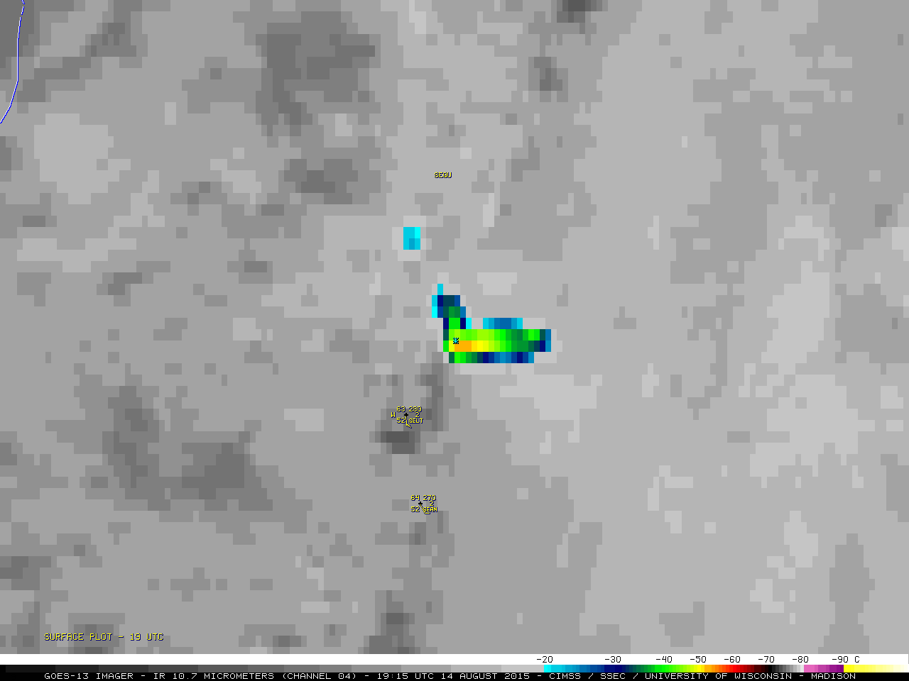 GOES-13 infrared (10.7 µm) images [click to play animation]
